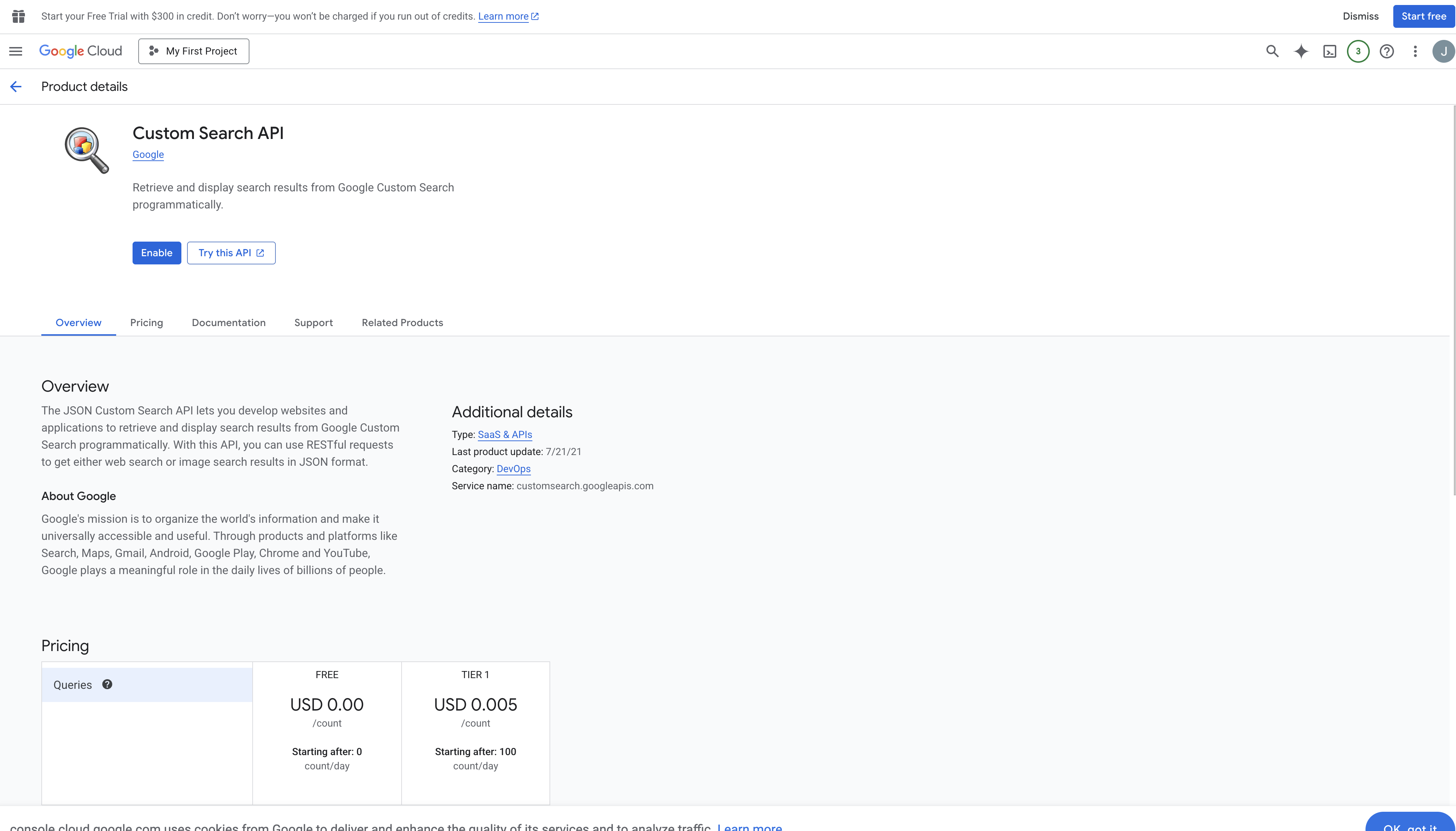 Custom Search API Page